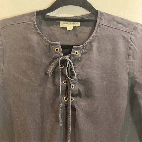 CLOTH & STONE  Sz XS Oversized Tunic Top 100% Lyocel Anthropologie Lace Up Neck - Picture 8 of 8